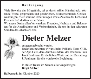 Traueranzeige von Dieter Melzer  von Magdeburger Volksstimme