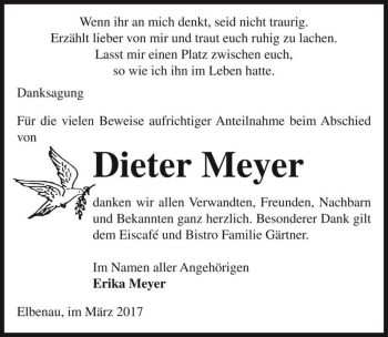 Traueranzeige von Dieter Meyer  von Magdeburger Volksstimme