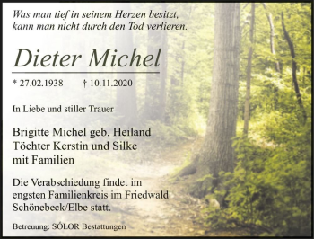 Traueranzeige von Dieter Michel  von Magdeburger Volksstimme