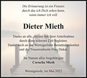 Traueranzeige von Dieter Mieth  von Magdeburger Volksstimme