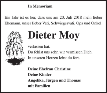 Traueranzeige von Dieter Moy  von Magdeburger Volksstimme