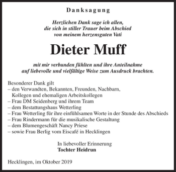 Traueranzeige von Dieter Muff  von Magdeburger Volksstimme