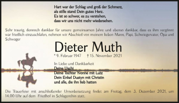 Traueranzeige von Dieter Muth  von Magdeburger Volksstimme