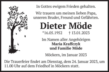 Traueranzeige von Dieter Möde  von Magdeburger Volksstimme