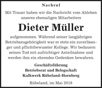 Traueranzeige von Dieter Müller  von Magdeburger Volksstimme