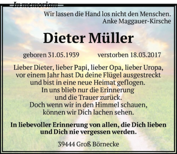 Traueranzeige von Dieter Müller  von Magdeburger Volksstimme