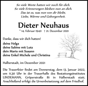 Traueranzeige von Dieter Neuhaus  von Magdeburger Volksstimme