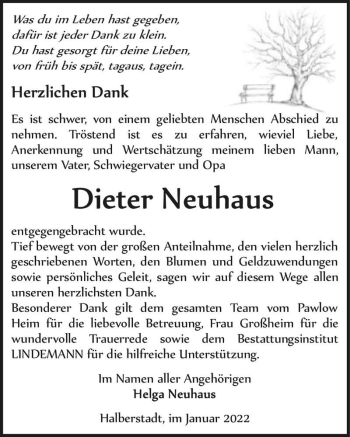 Traueranzeige von Dieter Neuhaus  von Magdeburger Volksstimme