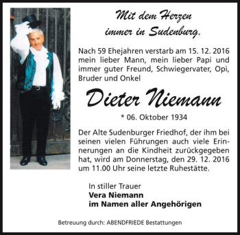 Traueranzeige von Dieter Niemann  von Magdeburger Volksstimme