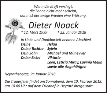 Traueranzeige von Dieter Noack  von Magdeburger Volksstimme