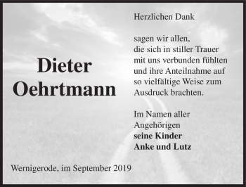 Traueranzeige von Dieter Oehrtmann  von Magdeburger Volksstimme