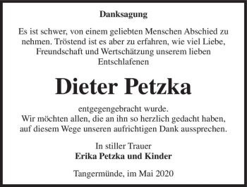 Traueranzeige von Dieter Petzka  von Magdeburger Volksstimme