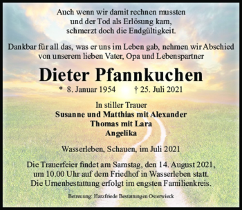 Traueranzeige von Dieter Pfannkuchen  von Magdeburger Volksstimme