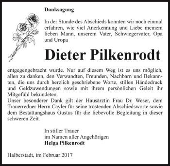Traueranzeige von Dieter Pilkenrodt  von Magdeburger Volksstimme