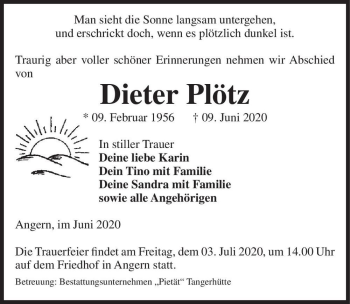 Traueranzeige von Dieter Plötz  von Magdeburger Volksstimme
