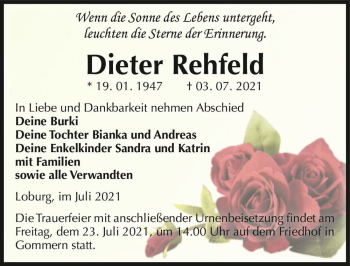 Traueranzeige von Dieter Rehfeld  von Magdeburger Volksstimme