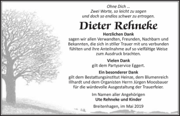 Traueranzeige von Dieter Rehneke  von Magdeburger Volksstimme