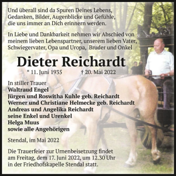 Traueranzeige von Dieter Reichardt  von Magdeburger Volksstimme