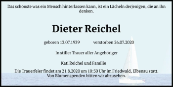 Traueranzeige von Dieter Reichel  von Magdeburger Volksstimme