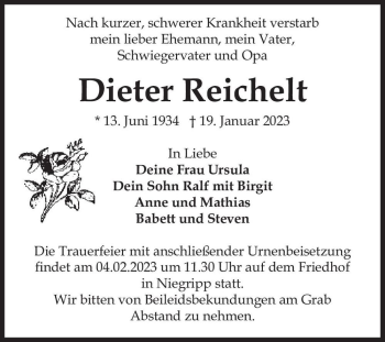 Traueranzeige von Dieter Reichelt  von Magdeburger Volksstimme