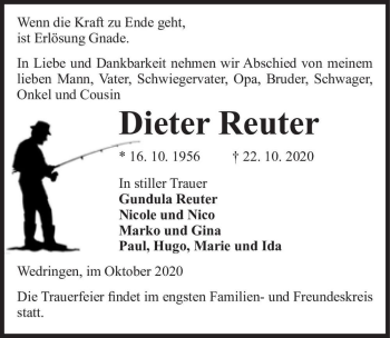 Traueranzeige von Dieter Reuter  von Magdeburger Volksstimme