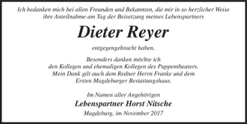 Traueranzeige von Dieter Reyer  von Magdeburger Volksstimme