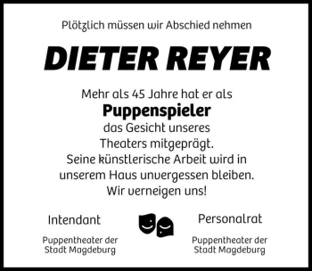 Traueranzeige von Dieter Reyer  von Magdeburger Volksstimme