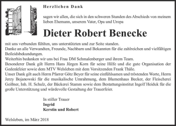 Traueranzeige von Dieter Robert Benecke  von Magdeburger Volksstimme