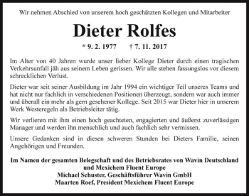 Traueranzeige von Dieter Rolfes  von Magdeburger Volksstimme
