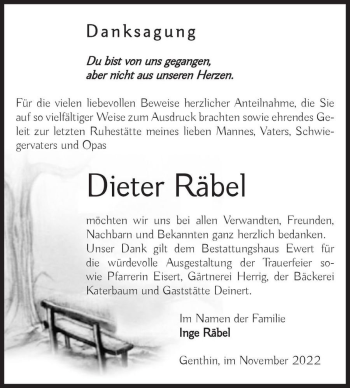 Traueranzeige von Dieter Räbel  von Magdeburger Volksstimme