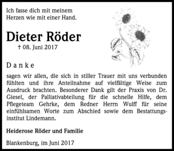Traueranzeige von Dieter Röder  von Magdeburger Volksstimme