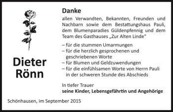 Traueranzeige von Dieter Rönn  von Magdeburger Volksstimme