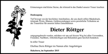 Traueranzeige von Dieter Röttger  von Magdeburger Volksstimme