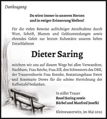 Traueranzeige von Dieter Saring  von Magdeburger Volksstimme