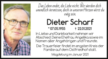 Traueranzeige von Dieter Scharf  von Magdeburger Volksstimme