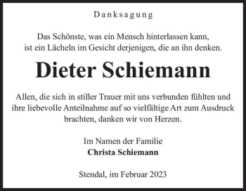 Traueranzeige von Dieter Schiemann  von Magdeburger Volksstimme