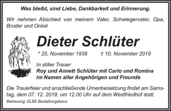 Traueranzeige von Dieter Schlüter  von Magdeburger Volksstimme