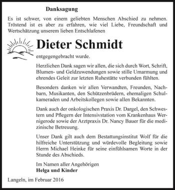 Traueranzeige von Dieter Schmidt  von Magdeburger Volksstimme