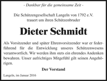 Traueranzeige von Dieter Schmidt  von Magdeburger Volksstimme