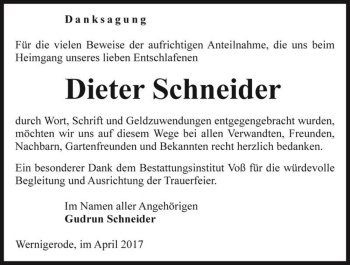 Traueranzeige von Dieter Schneider  von Magdeburger Volksstimme