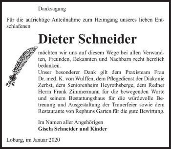 Traueranzeige von Dieter Schneider  von Magdeburger Volksstimme