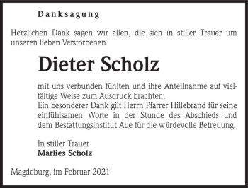 Traueranzeige von Dieter Scholz  von Magdeburger Volksstimme