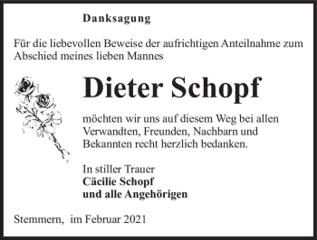 Traueranzeige von Dieter Schopf  von Magdeburger Volksstimme