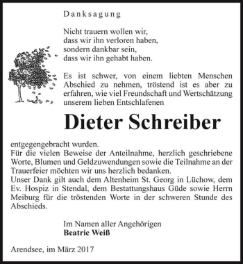Traueranzeige von Dieter Schreiber  von Magdeburger Volksstimme