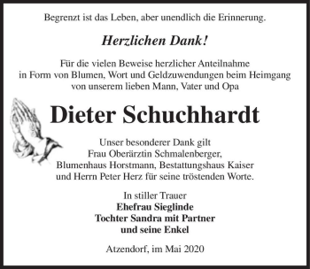 Traueranzeige von Dieter Schuchhardt  von Magdeburger Volksstimme
