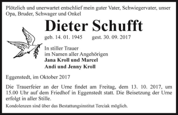 Traueranzeige von Dieter Schufft  von Magdeburger Volksstimme