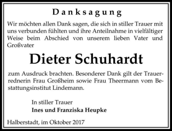 Traueranzeige von Dieter Schuhardt  von Magdeburger Volksstimme