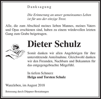 Traueranzeige von Dieter Schulz  von Magdeburger Volksstimme