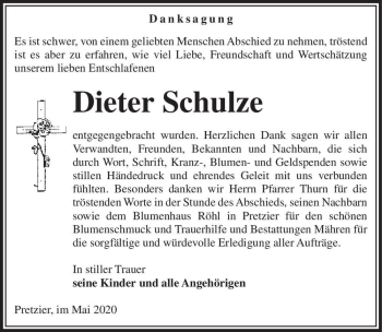 Traueranzeige von Dieter Schulze  von Magdeburger Volksstimme