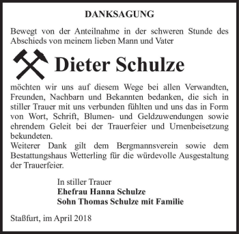Traueranzeige von Dieter Schulze  von Magdeburger Volksstimme